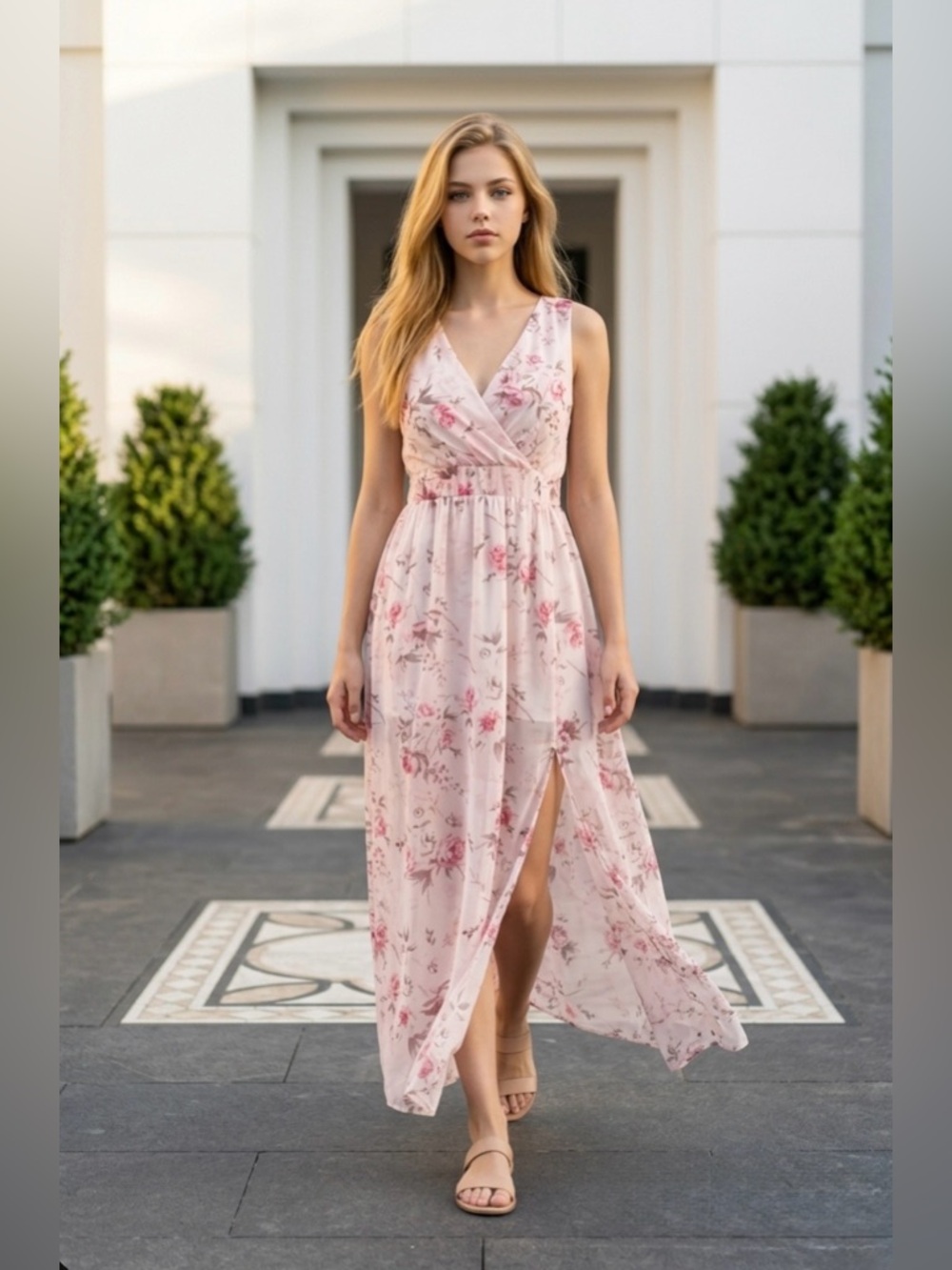 2 for $30 | Chic Floral Maxi Dress in Soft Pink